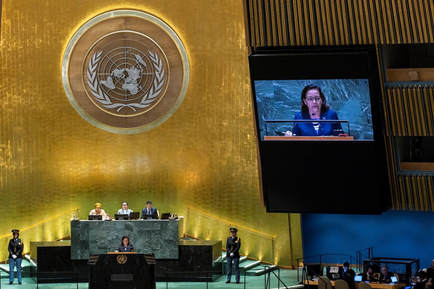 President of the Republic of the Marshall Islands Hilda Heine addresses the 79th United Nations General Assembly at U.N. headquarters in New York, U.S., Sept. 25, 2024. (Reuters/Eduardo Munoz)